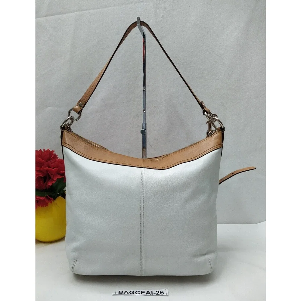 Coach Ashley White Leather Zipper Closure Hobo Crossbody Bag